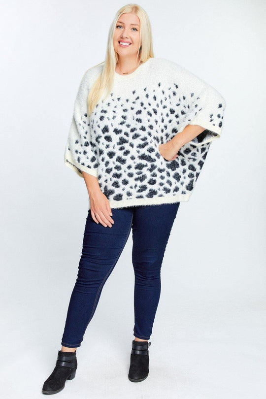 Printed Round Neck Loose Sweater - bulkybox