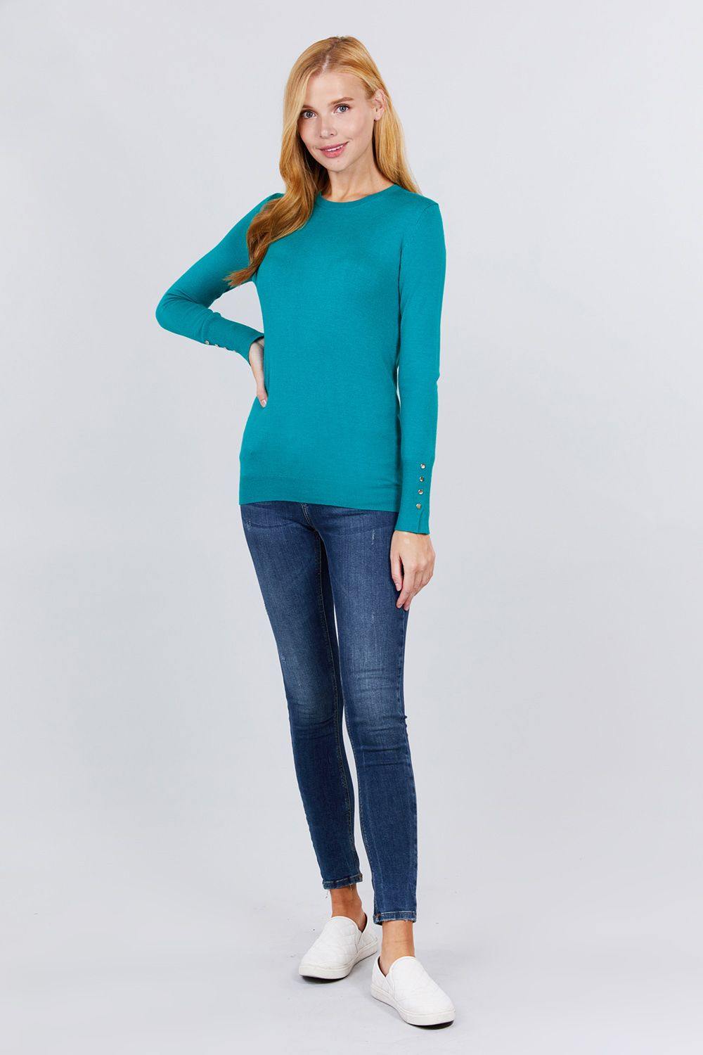 Crew Neck Sweater W/rivet Button - bulkybox