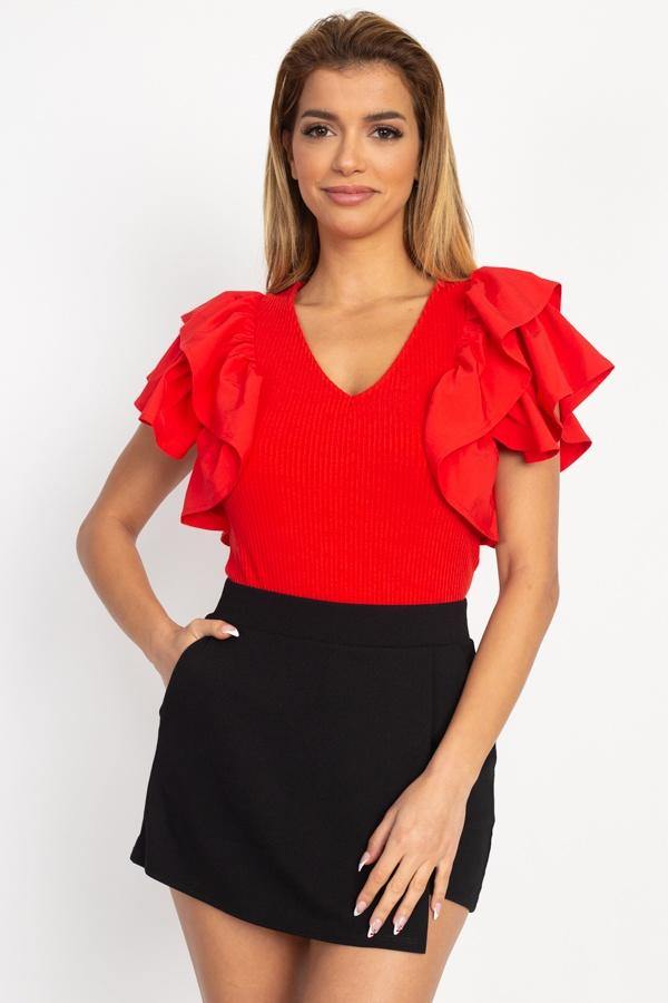 Ruffle Tiered Ribbed Top - bulkybox