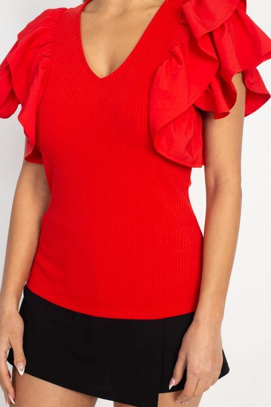 Ruffle Tiered Ribbed Top - bulkybox