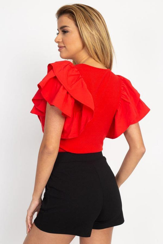 Ruffle Tiered Ribbed Top - bulkybox