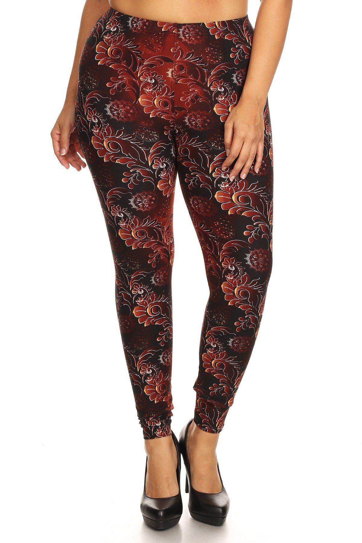 Plus Size Abstract Print, Full Length Leggings In A Slim Fitting Style With A Banded High Waist. - bulkybox