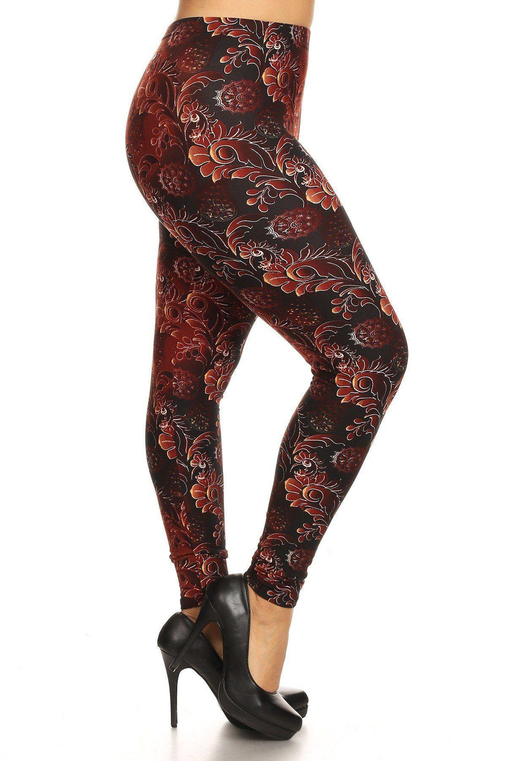 Plus Size Abstract Print, Full Length Leggings In A Slim Fitting Style With A Banded High Waist. - bulkybox