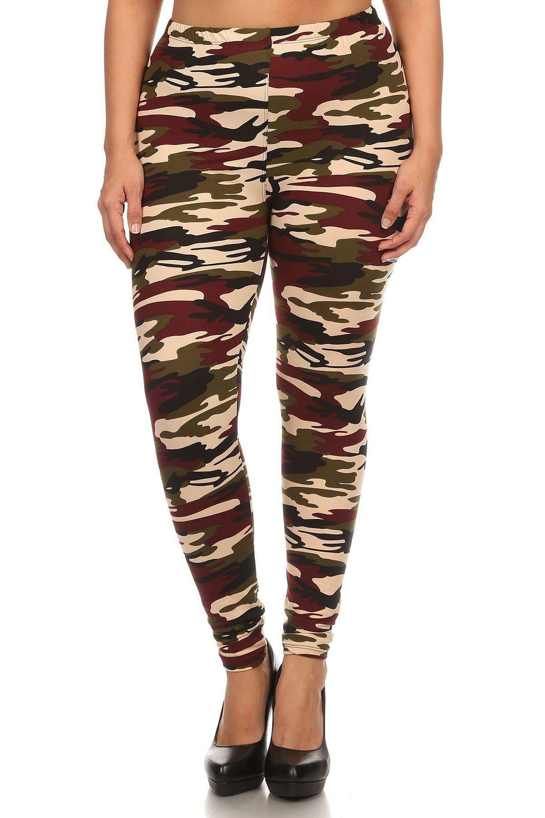 Plus Size Army Print, Banded, Full Length Leggings In A Fitted Style With A High Waist - bulkybox