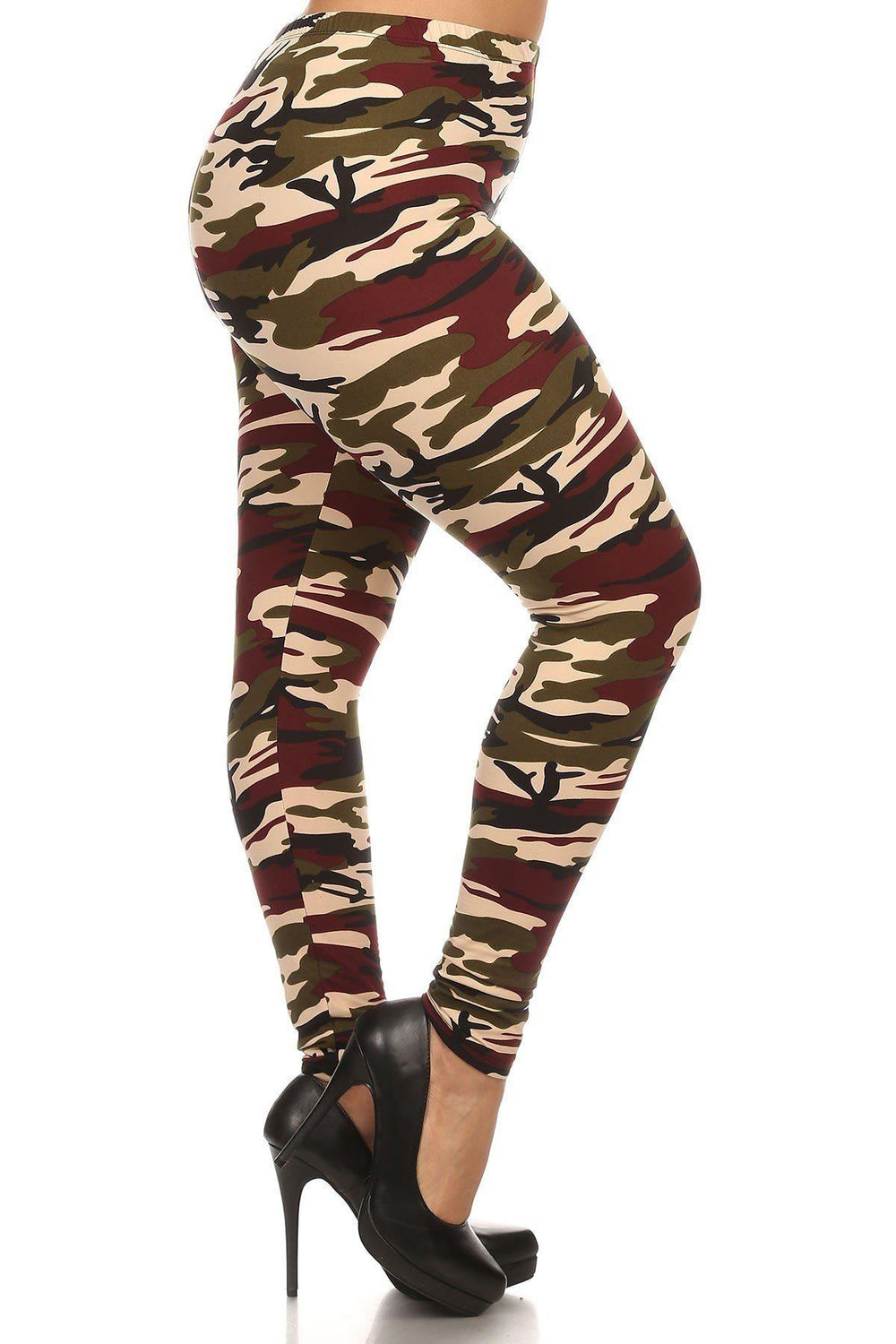 Plus Size Army Print, Banded, Full Length Leggings In A Fitted Style With A High Waist - bulkybox