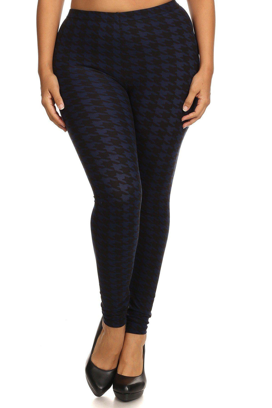 Plus Size Houndstooth Graphic Print, Full Length Leggings In A Slim Fitting Style With A Banded High Waist - bulkybox