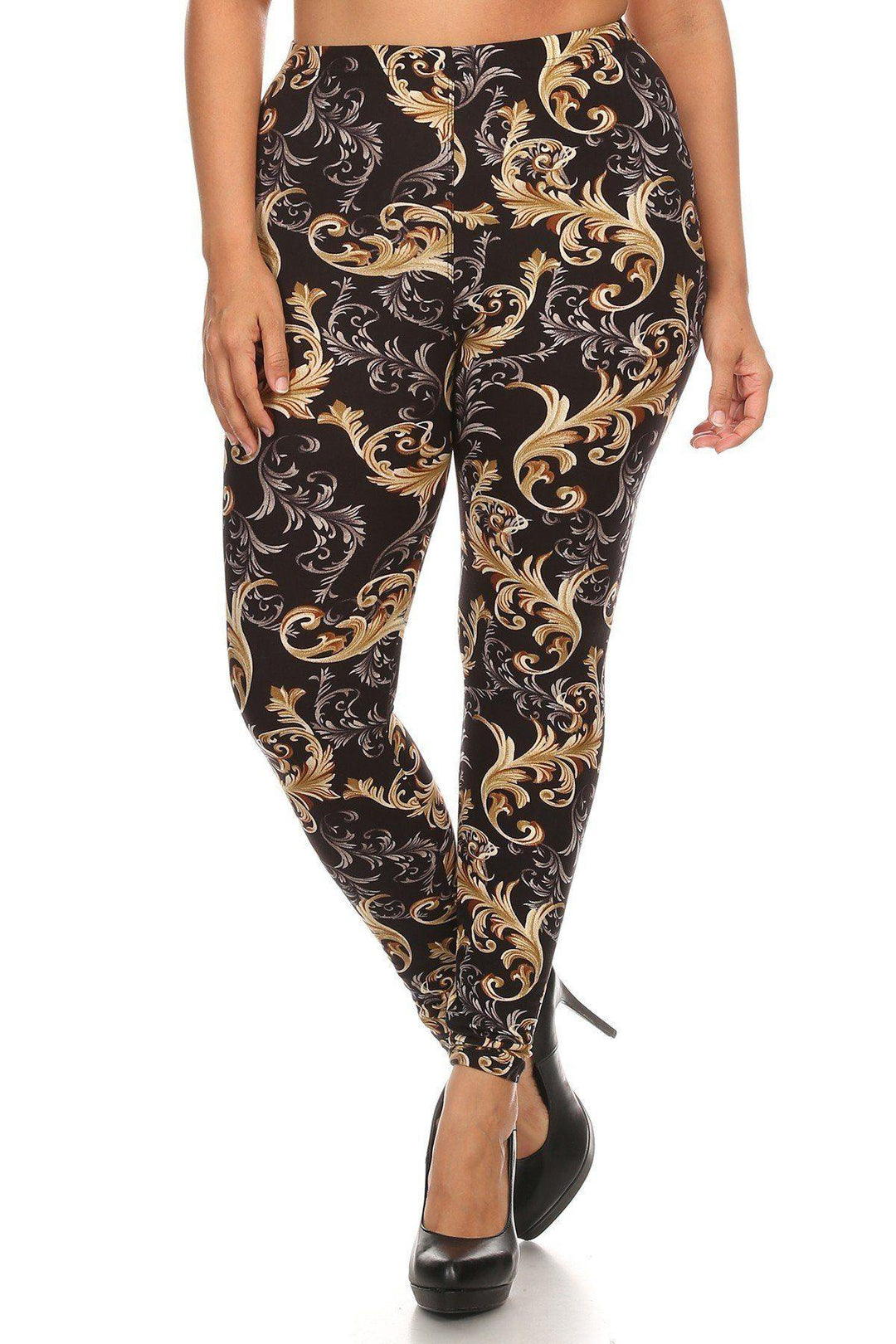 Plus Size Paisley Print, Full Length Leggings In A Slim Fitting Style With A Banded High Waist - bulkybox