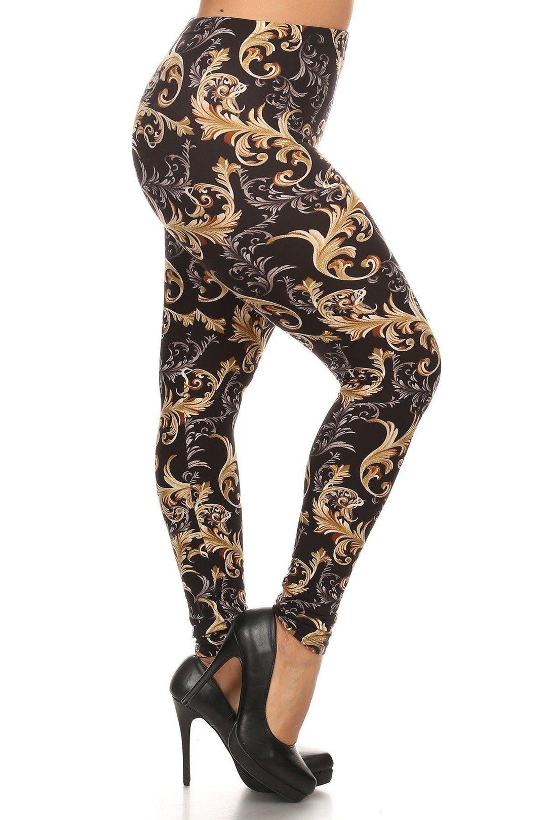 Plus Size Paisley Print, Full Length Leggings In A Slim Fitting Style With A Banded High Waist - bulkybox