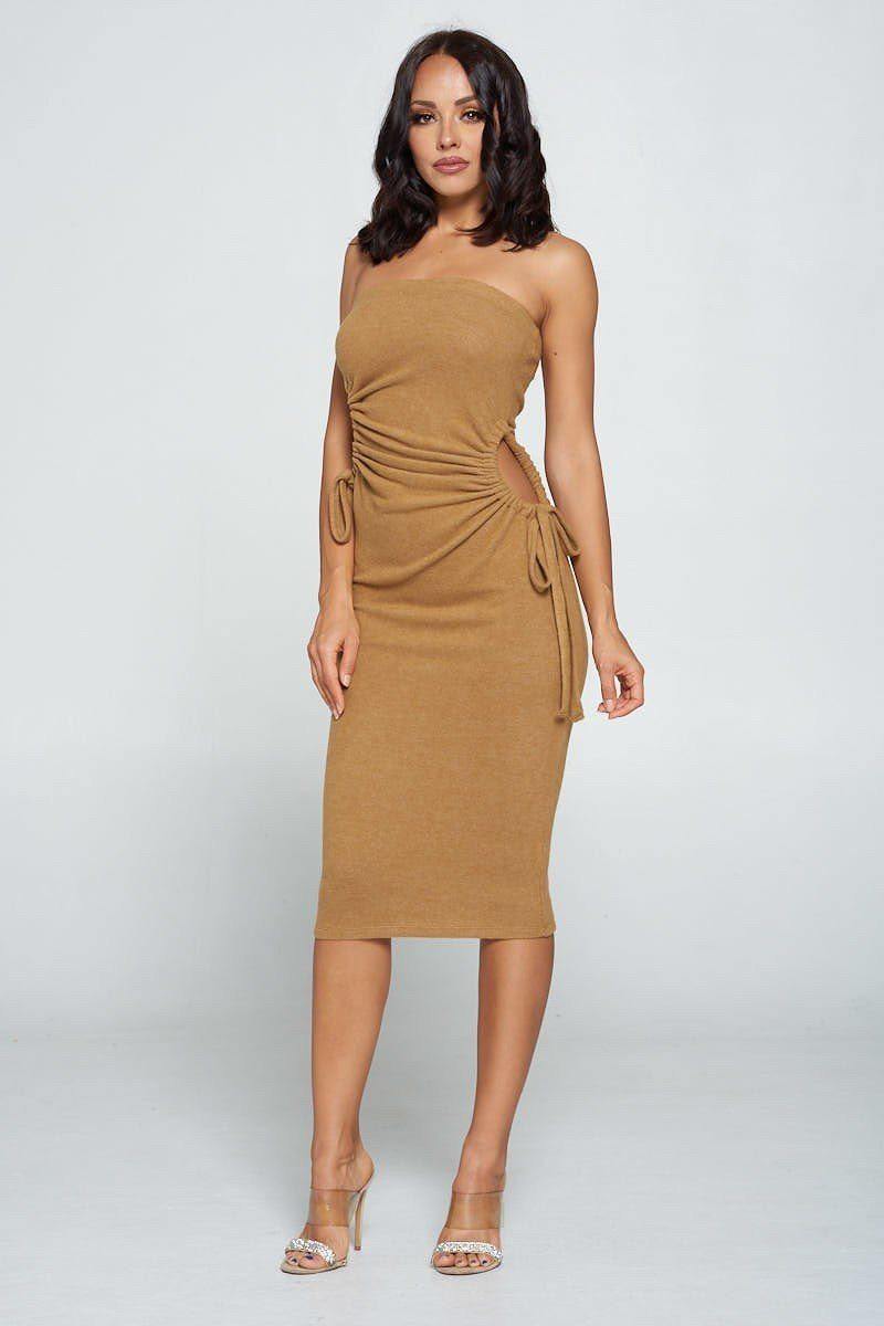 Strapless Solid Color Bodycon Dress - bulkybox