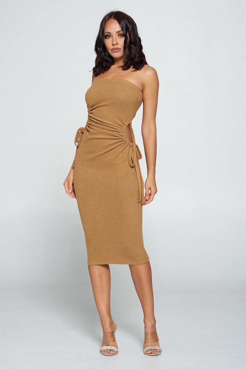 Strapless Solid Color Bodycon Dress - bulkybox