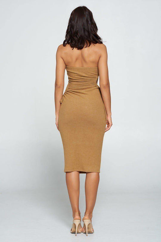 Strapless Solid Color Bodycon Dress - bulkybox