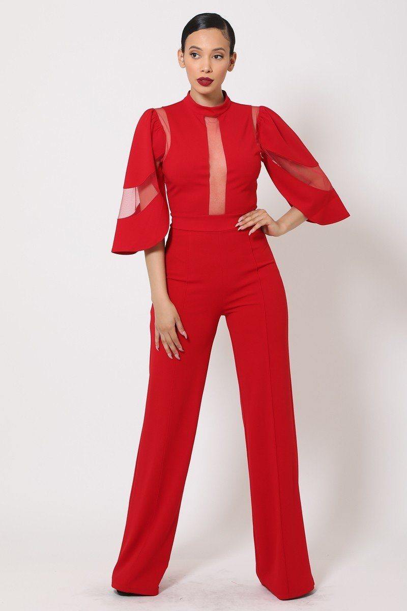 Semi Sheer Mesh Contrast Bodice Jumpsuit - bulkybox