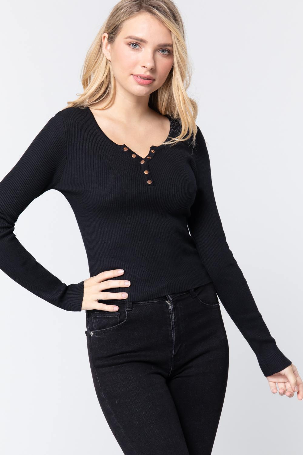 Snap Button Detail Sweater Top - bulkybox