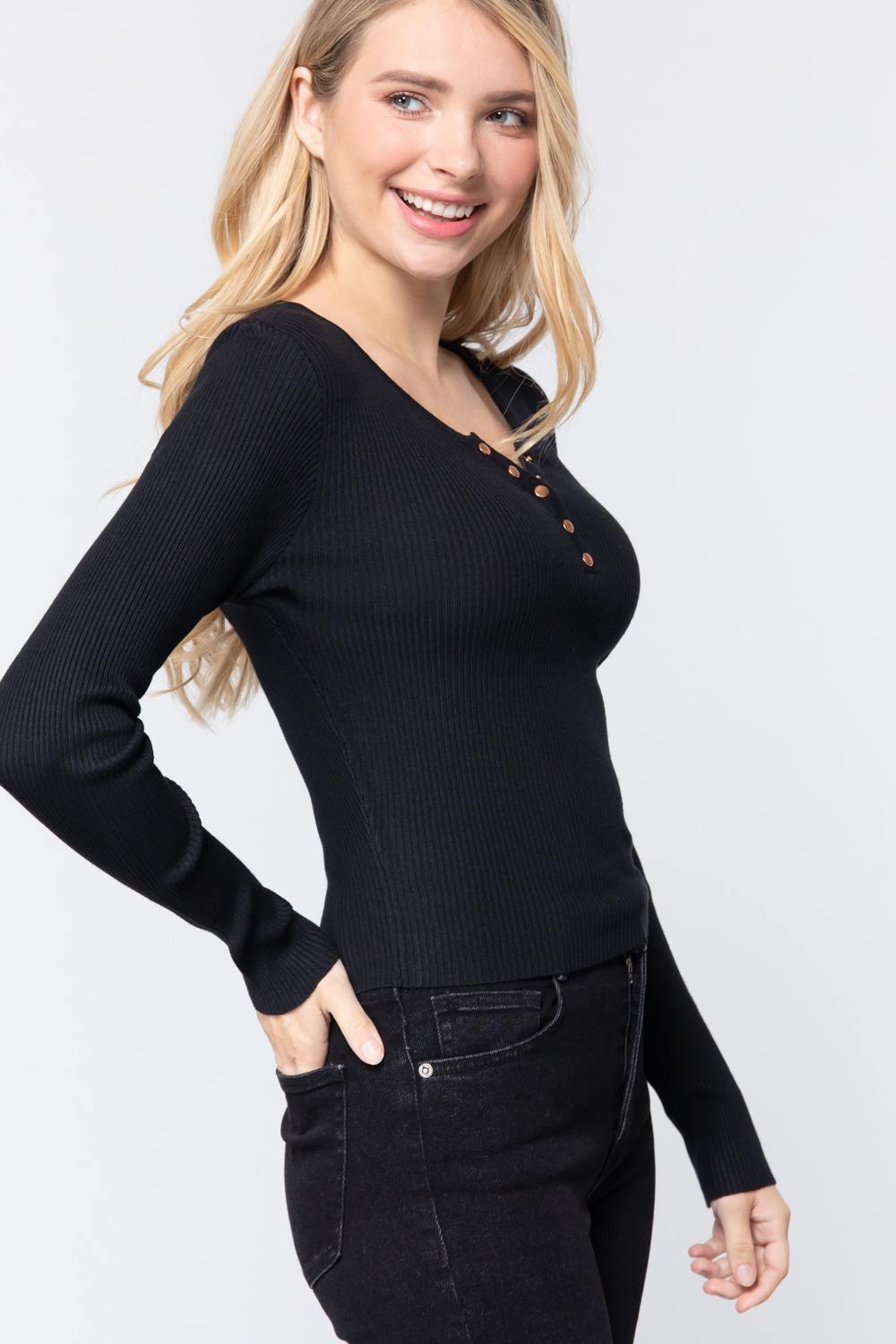 Snap Button Detail Sweater Top - bulkybox