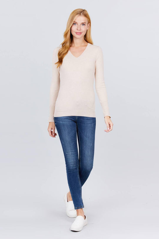 V-neck Sweater W/rivet Button - bulkybox