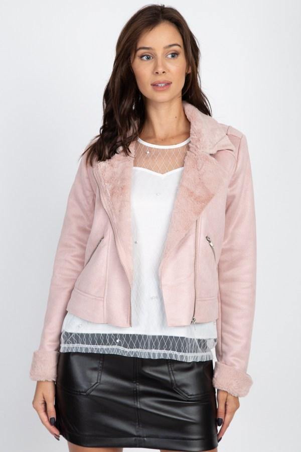 Suede Faux Fur Moto Jacket - bulkybox