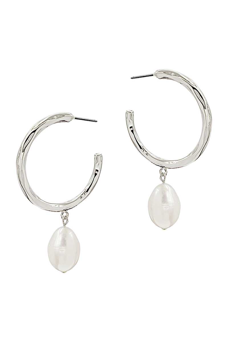 Fashion Open Hoop And Fresh Water Pearl Drop Earring