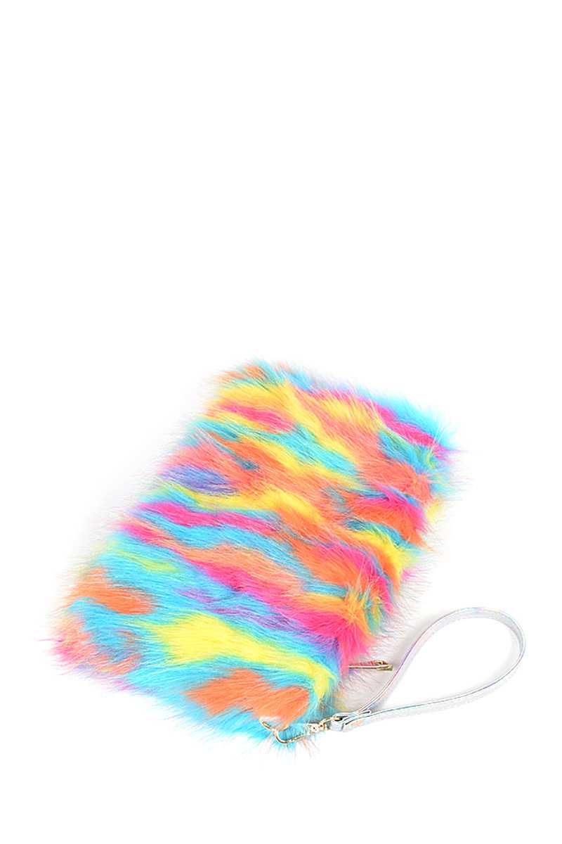 Bright Multi Faux Fur Pouch Bag