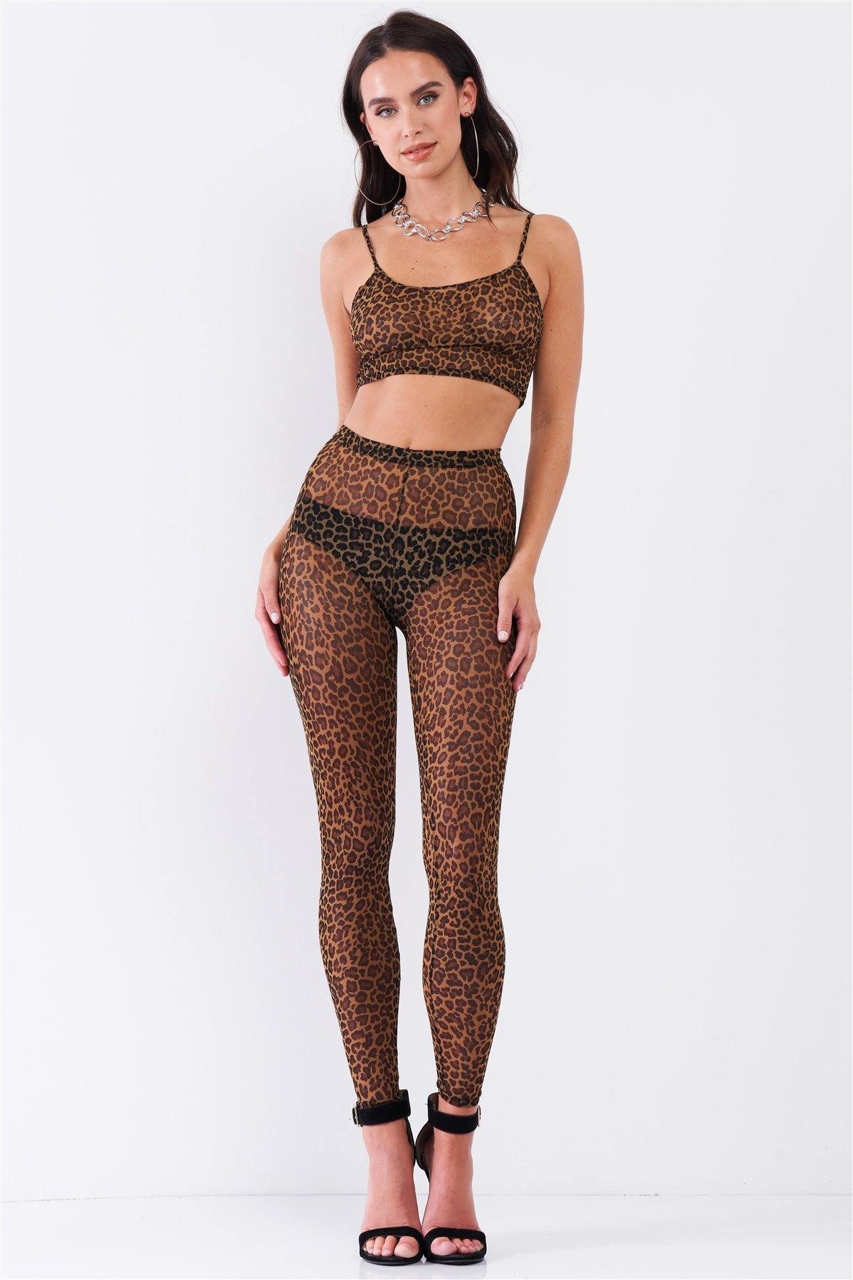 Sexy Sheer Mesh Sleeveless Crop Top & High Waist Legging Set - bulkybox