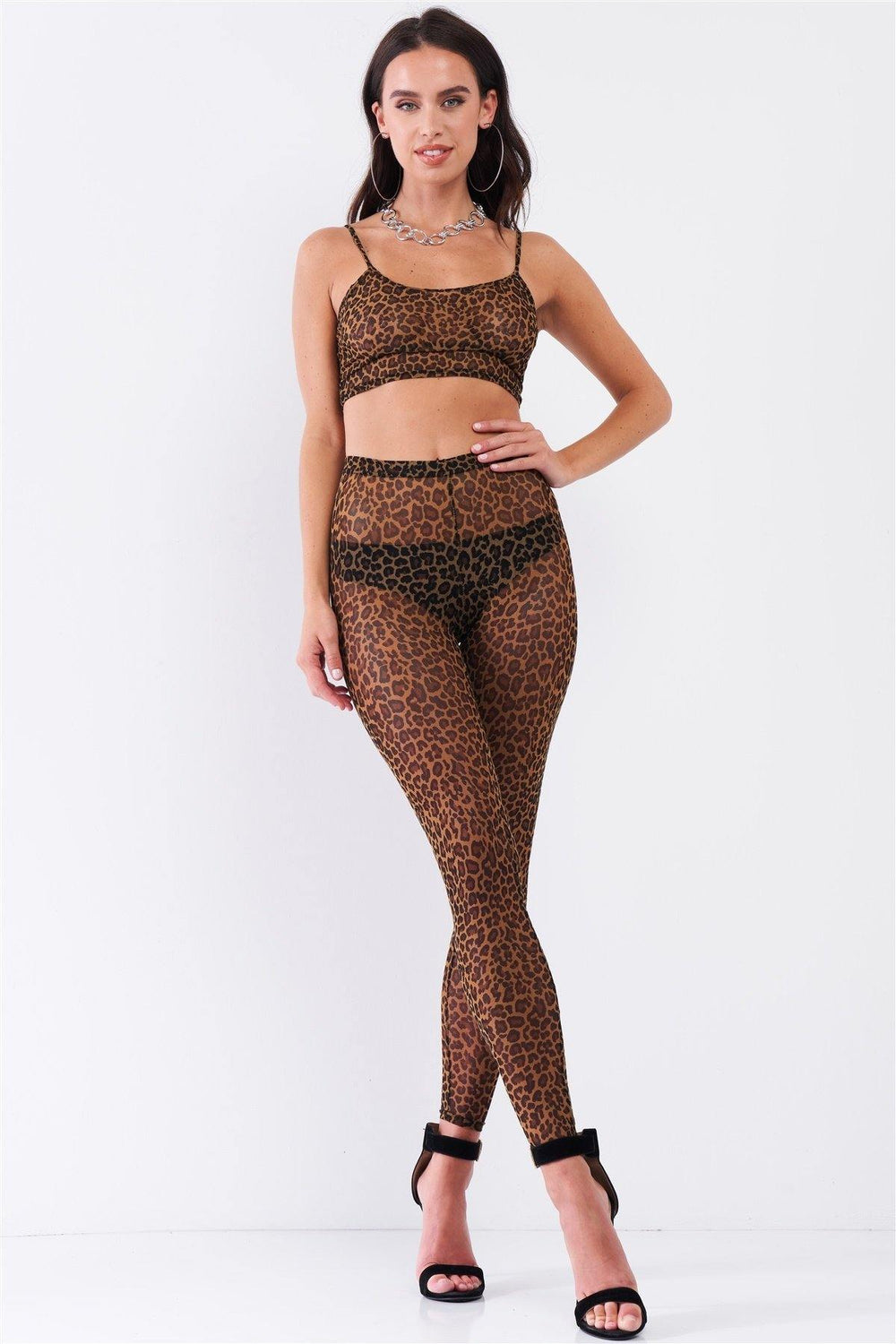 Sexy Sheer Mesh Sleeveless Crop Top & High Waist Legging Set - bulkybox