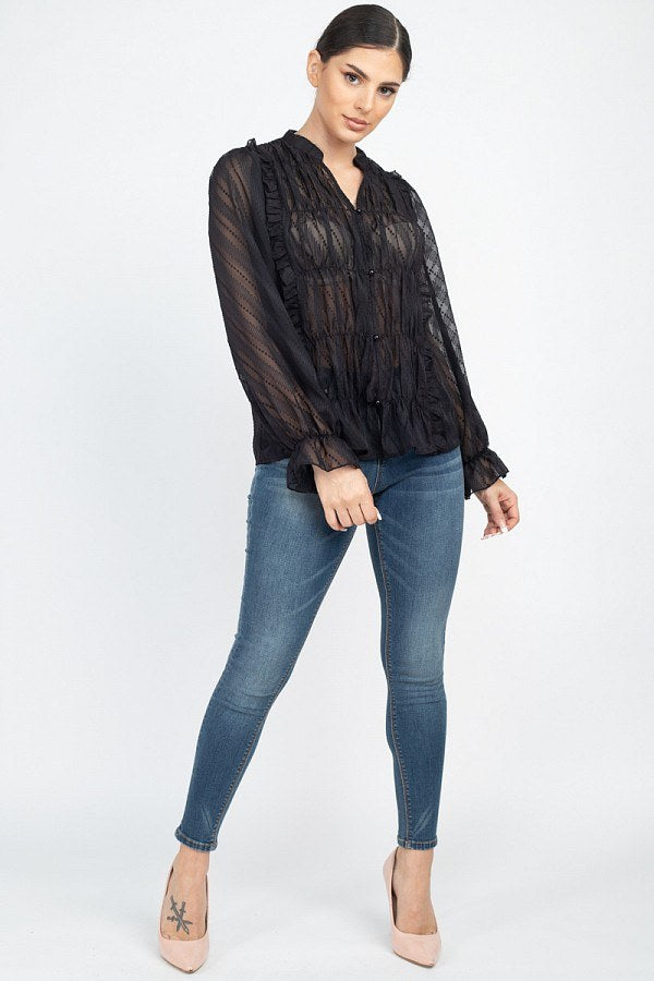 Semi Sheer Ruffle Blouse