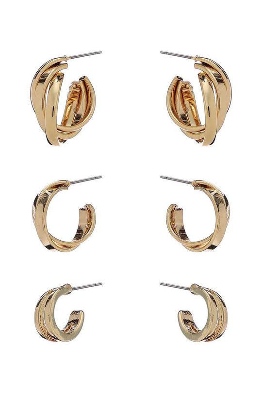 Basic Metal Mini Hoop 3 Pair Earring Set