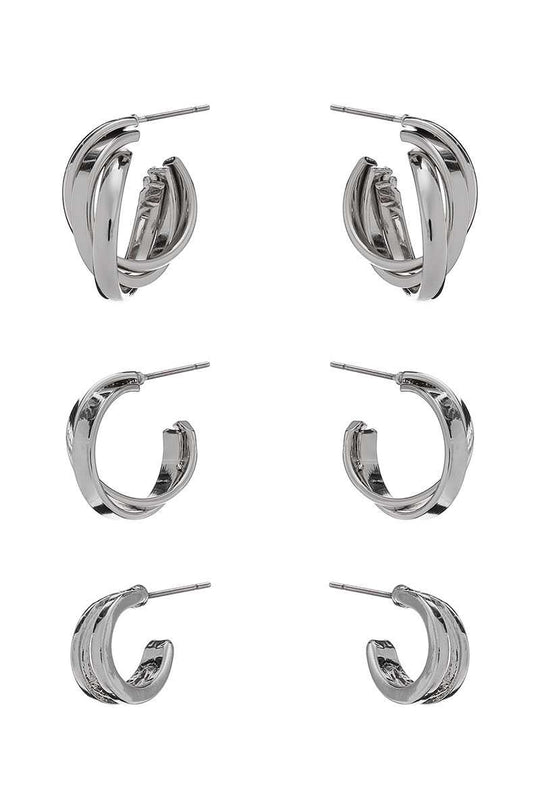 Basic Metal Mini Hoop 3 Pair Earring Set