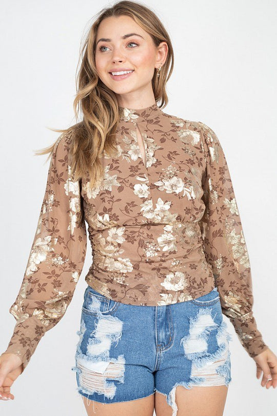 Floral Print Front & Back Keyhole Top