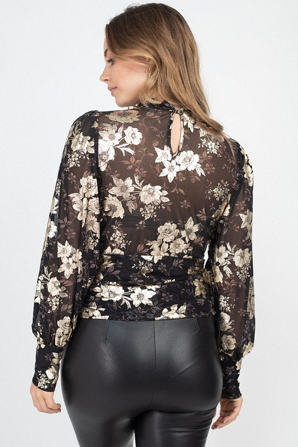 Floral Print Front & Back Keyhole Top