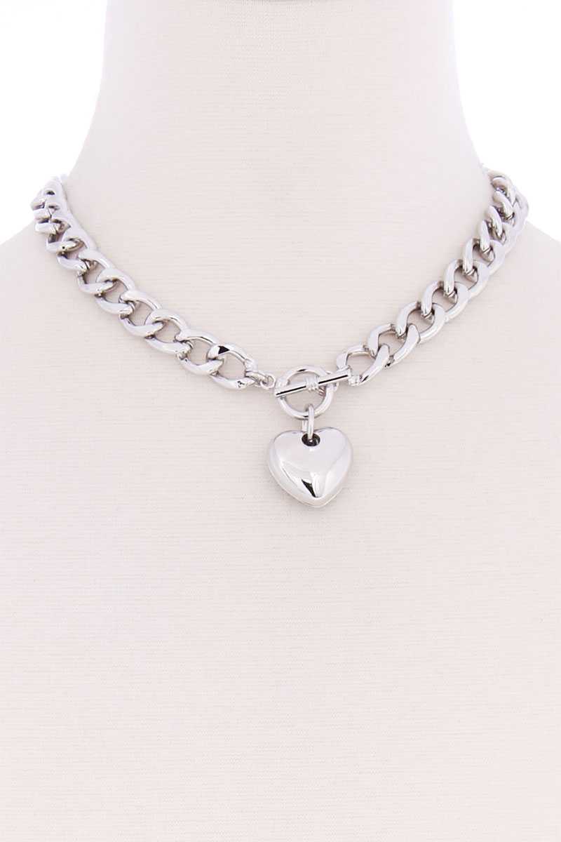 Basic Chunky Chain With Heart Pendant Necklace