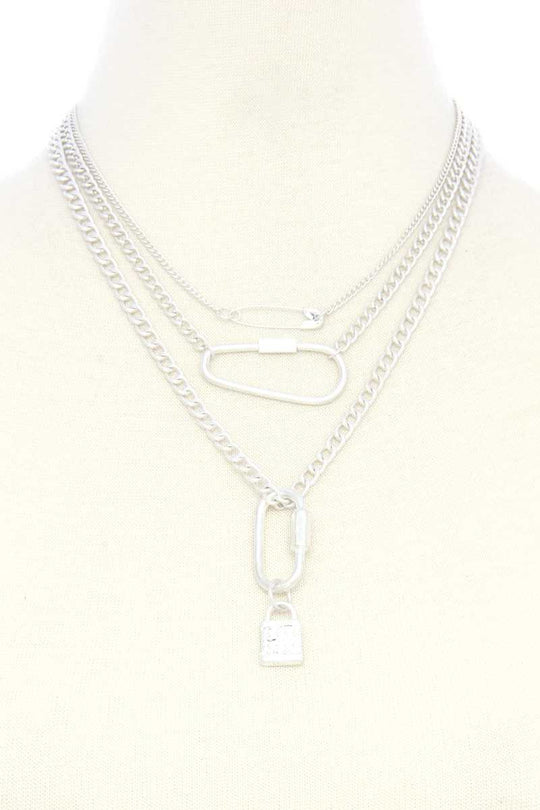 Lock Charm Metal Layered Necklace