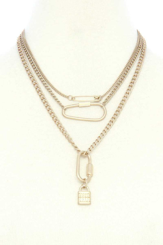 Lock Charm Metal Layered Necklace