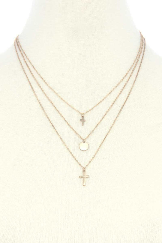 Dainty Cross Charm Layered Necklace