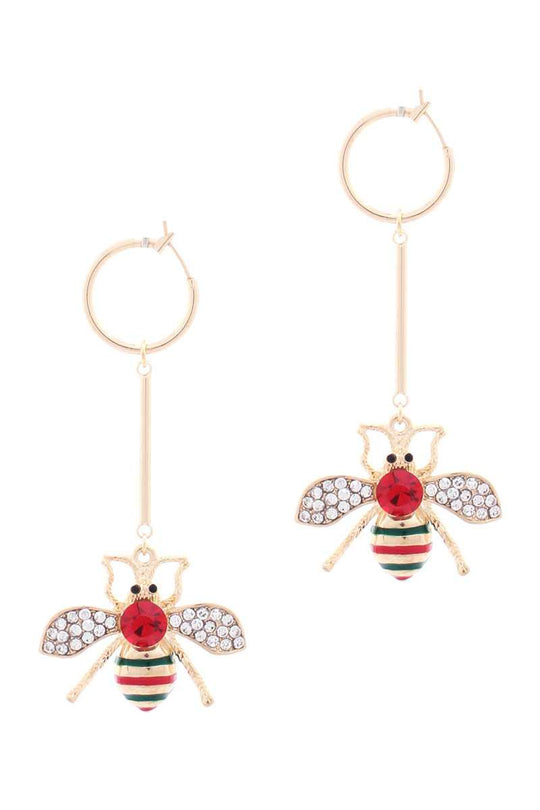 Mini Hoop Queen Bee Dangle Metal Bar Earring