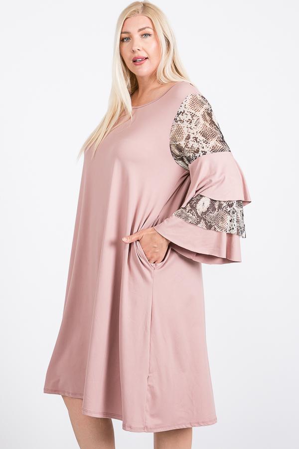 Mixed Ruffle Sleeve With Hidden Pocket A Line Dress