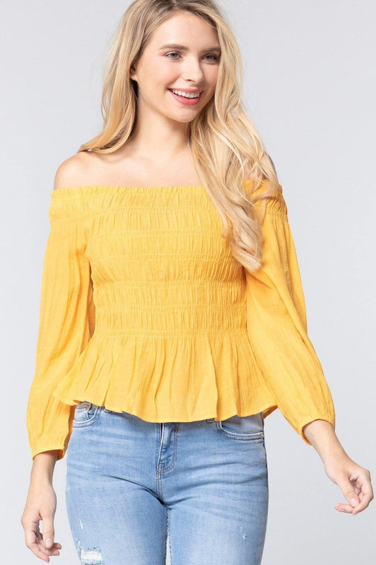 Off Shoulder Smocked Woven Top - bulkybox