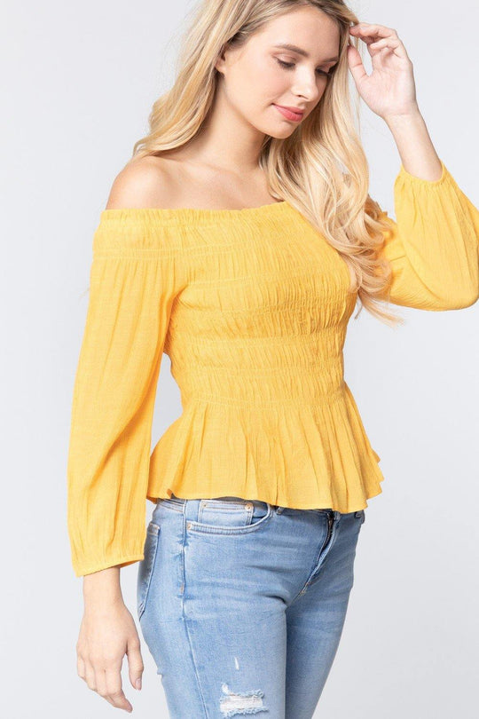 Off Shoulder Smocked Woven Top - bulkybox