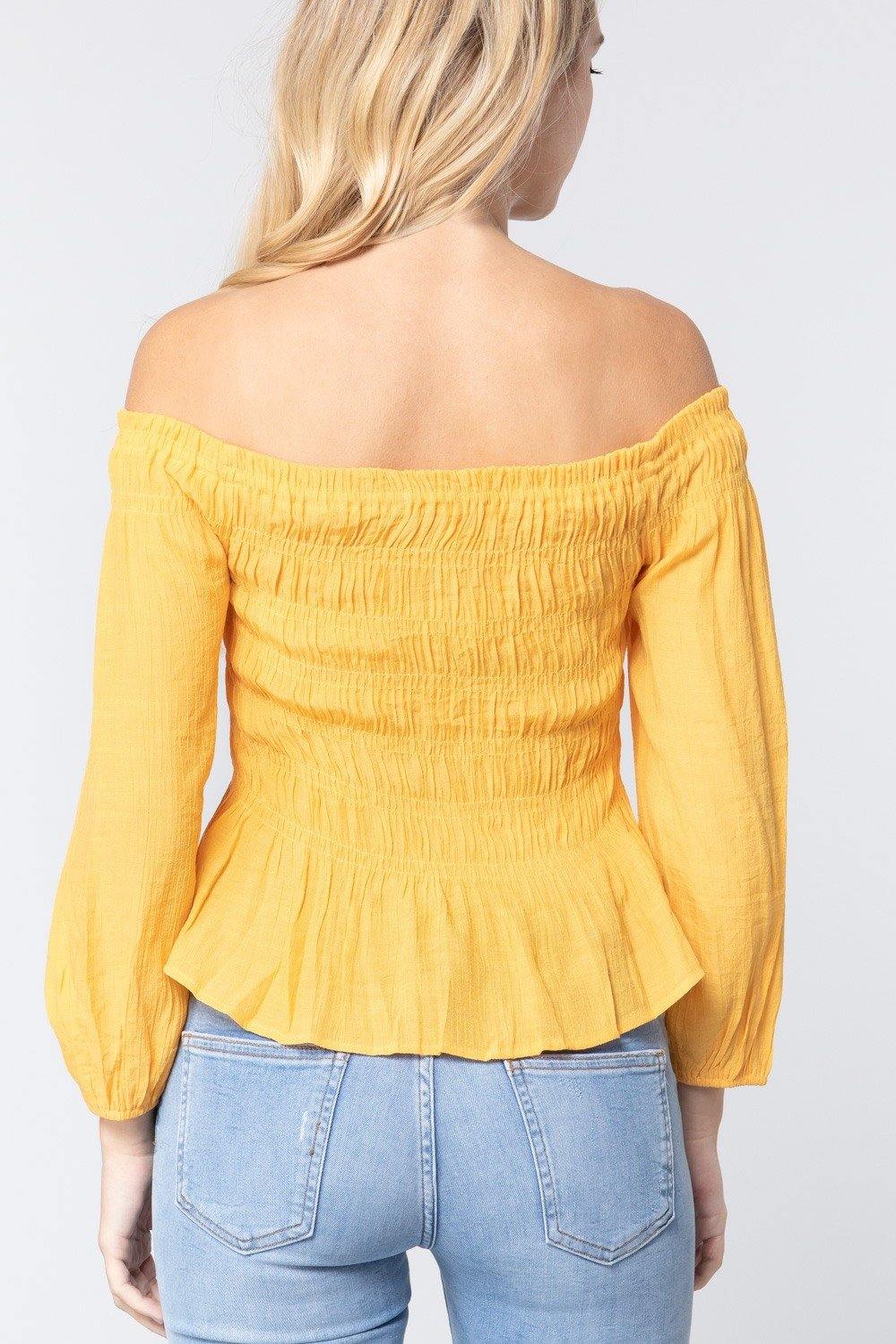 Off Shoulder Smocked Woven Top - bulkybox