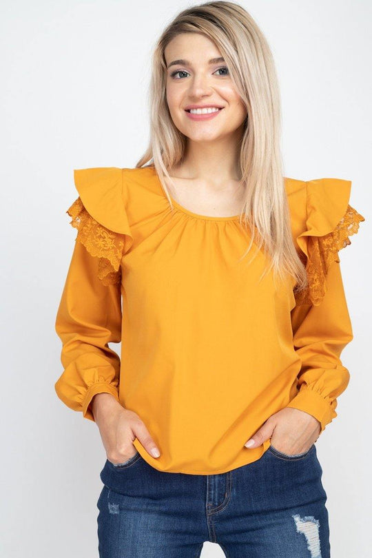 Balloon Sleeve Lace Ruffle Top - bulkybox