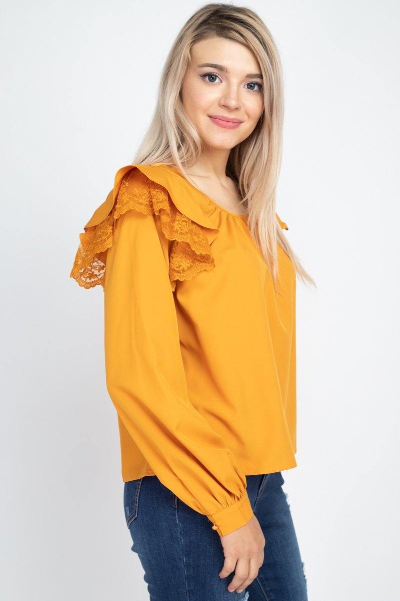 Balloon Sleeve Lace Ruffle Top - bulkybox