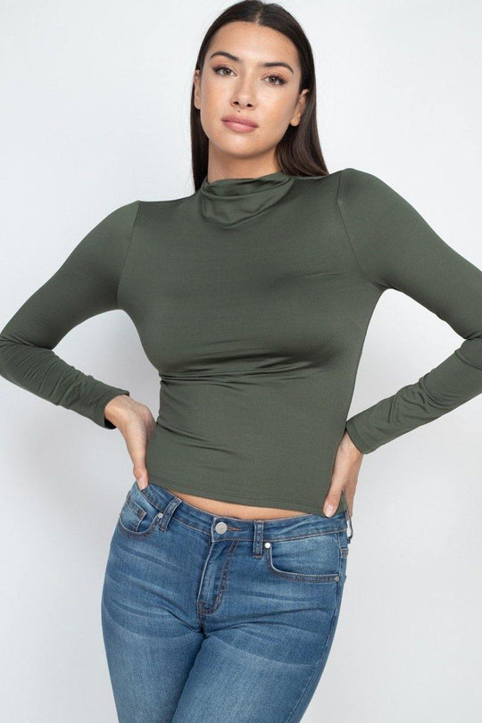 Mock Neck Basic Long Sleeve Top - bulkybox