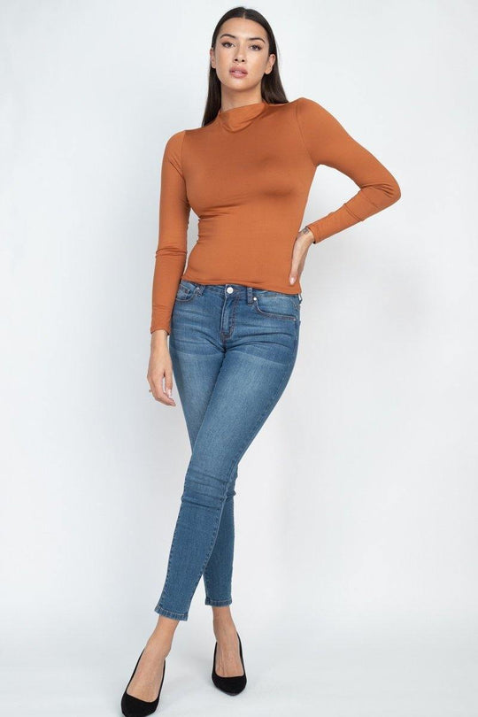 Mock Neck Basic Long Sleeve Top - bulkybox