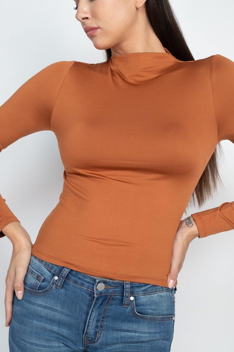 Mock Neck Basic Long Sleeve Top - bulkybox