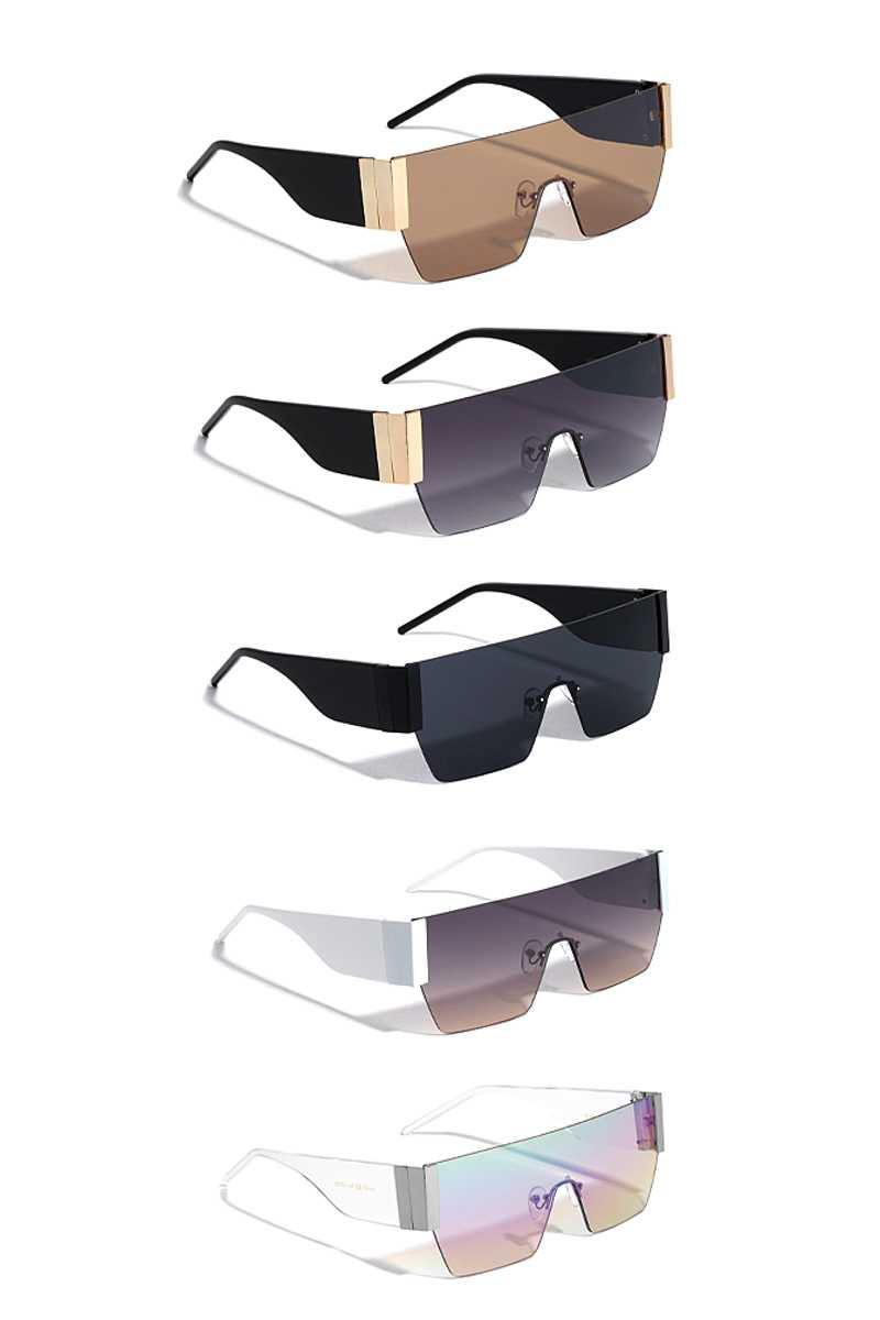 Modern Metal Rimless Flat Top Shield Sunglasses - bulkybox