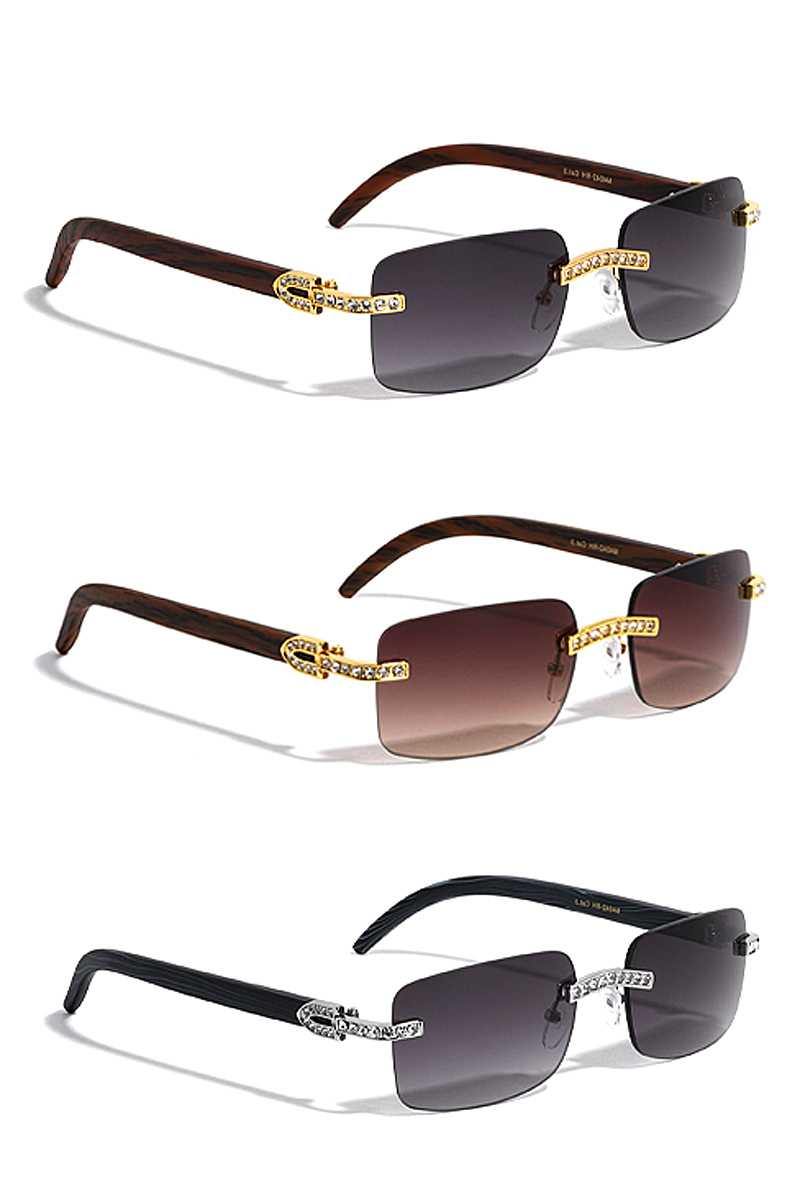 Trendy Metal Rhinestone Rimless Square Sunglasses - bulkybox