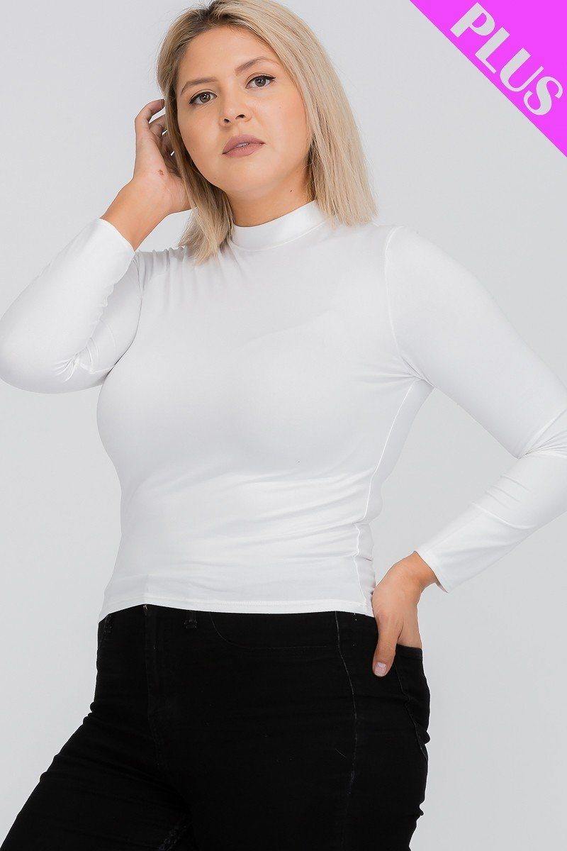 Plus Size Mock Neck Solid Top - bulkybox