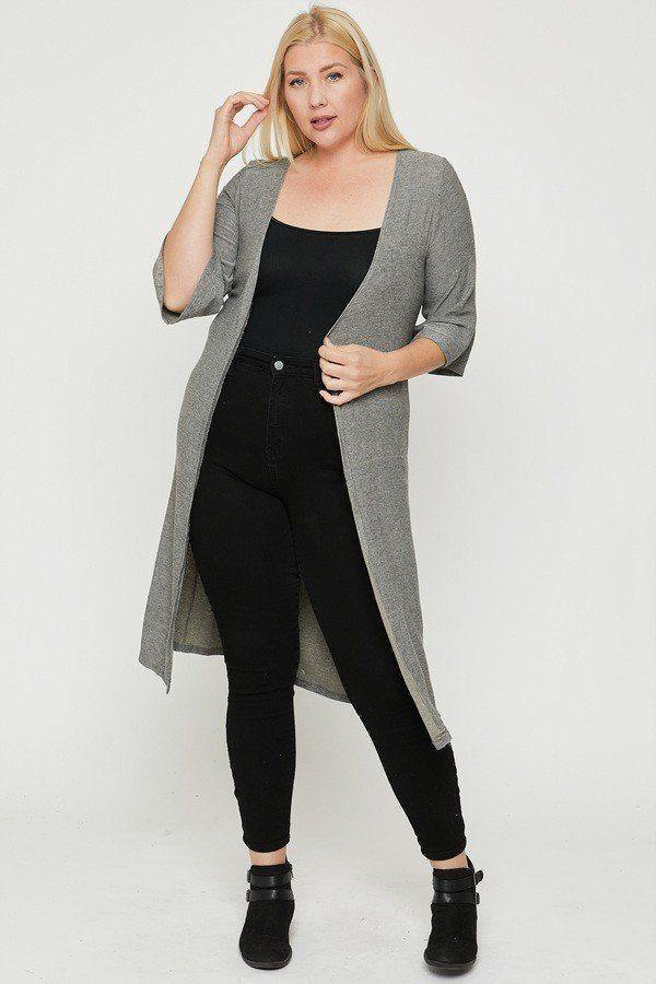 Plus Size Two Tone Knit Cardigan - bulkybox