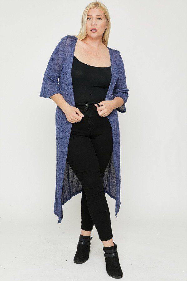 Plus Size Two Tone Knit Cardigan - bulkybox