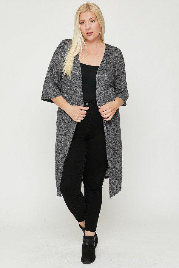 Plus Size Two Tone Knit Cardigan - bulkybox