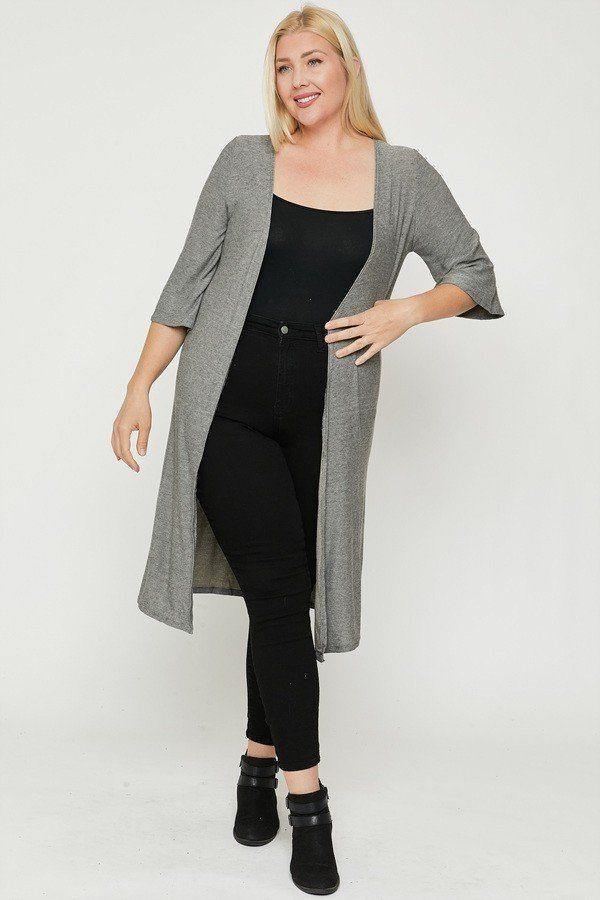 Plus Size Two Tone Knit Cardigan - bulkybox